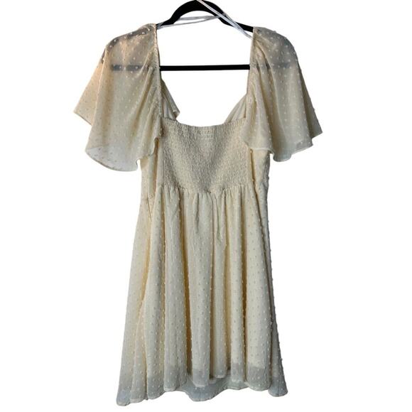 Lulus Dress Size Large Be a Dear Tie Front Mini in Cream Smocked Back Swiss Dot - Picture 7 of 14